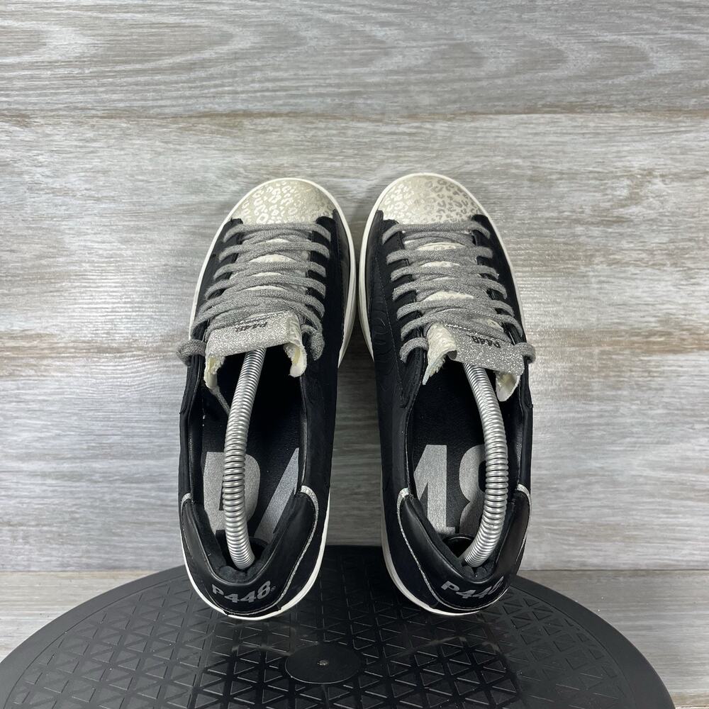 P448 Womens John Black Zebra Distressed Leather Sneakers Size EU 38 US 7 - Picture 6 of 8